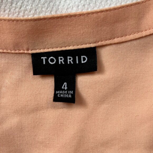 Torrid Tunic Blouse 4X Peach Button Front, short sleeve - Picture 3 of 6